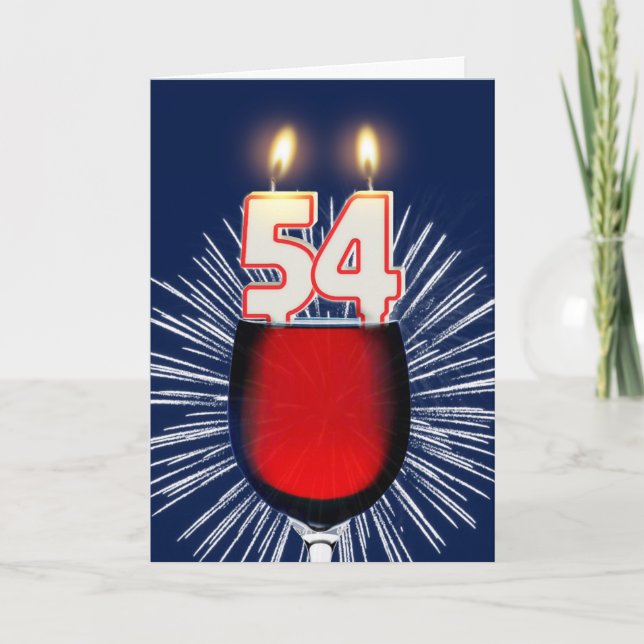 54:e födelsedagen med vin och ljus kort (Framsida)