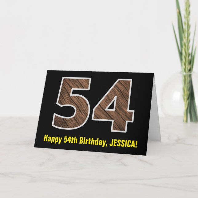 54:e födelsedagen: Namn + Faux Wood Grain Mönster  Kort (Framsida)