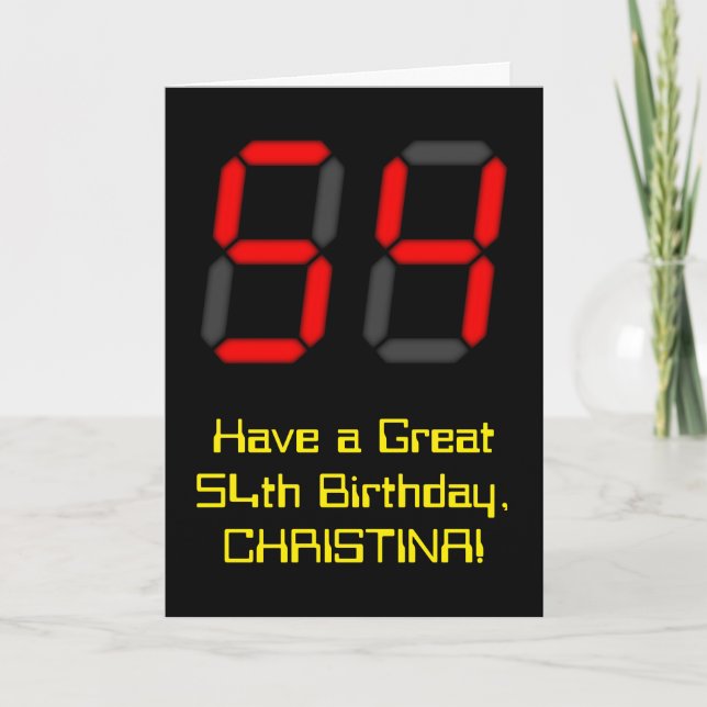 54:e födelsedagen: Red Digital Clock Stil "54" + N Kort (Framsida)