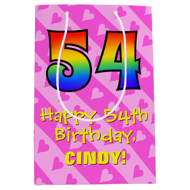 54:e födelsedagen: Roligt Rosa Hearts Rand; Regnbå (Framsidan)
