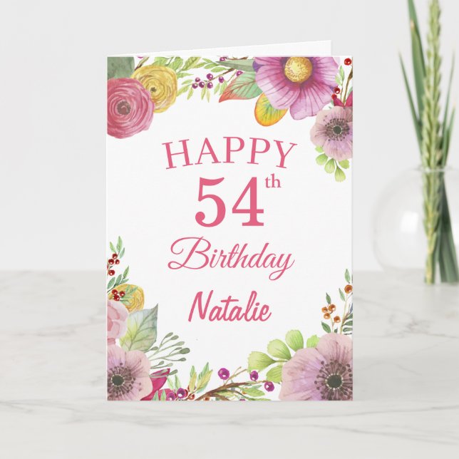 54:e födelsedagsdagen: Rosa för Blommigt av vatten Kort (Framsida)