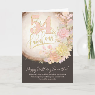 54 & Fabulous Floral Photo Personalized Birthday Kort