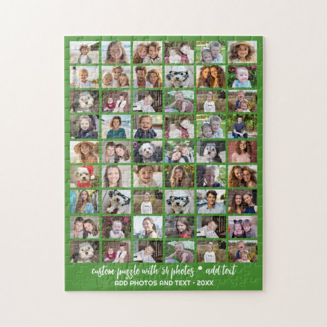 54 Fotokollage Grid - Anpassad text - Grön Pussel (Vertikal)