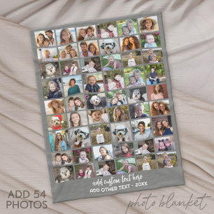 54 Fotokollisionsrutnät - Anpassad text - Vit Fleecefilt