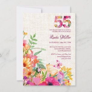55 års Blommor Blommigt Linen 55:e födelsedagen Inbjudningar