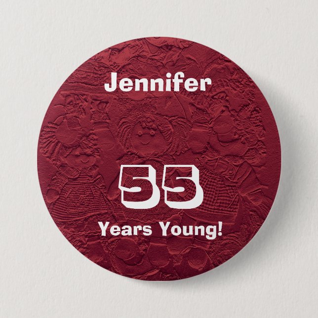 55 års Young Red Dolls Pin Button Birthday Gift Knapp (Framsida)