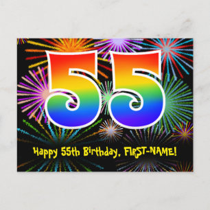 55-årsdag – Roligt fyrverkerimönster + Regnbåge 55 Vykort