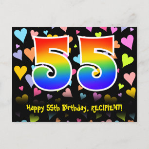 55-årsdag: Roligt hjärtmönster, regnbåge 55 Vykort