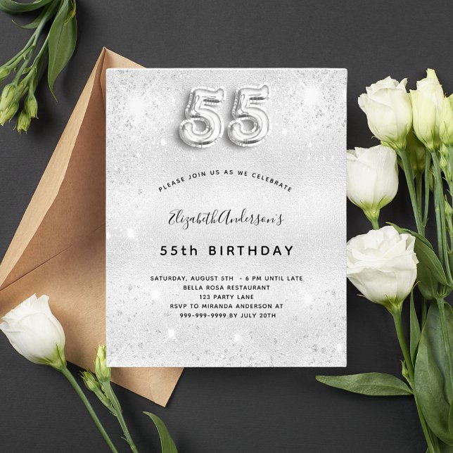 55-årsdagen för budgetinbjudan silver glitter flygblad (Skapare uppladdad)