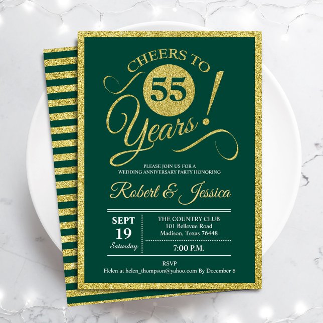 55-årsdagen Party - Emerald Grönt Guld Inbjudningar (Skapare uppladdad)