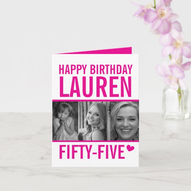 55-årsdagen tre foton shock rosa och vit kort (Orkide)