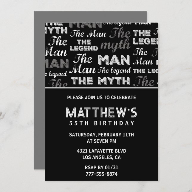 55-årsinbjudningar till honom Manar Myth Legend Inbjudningar (Fram/baksida)