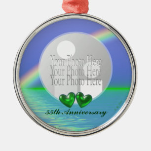 55-årsjubileum Emerald Hearts (bild ram) Julgransprydnad Metall