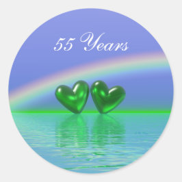 55-årsjubileum Emerald Hearts Runt Klistermärke
