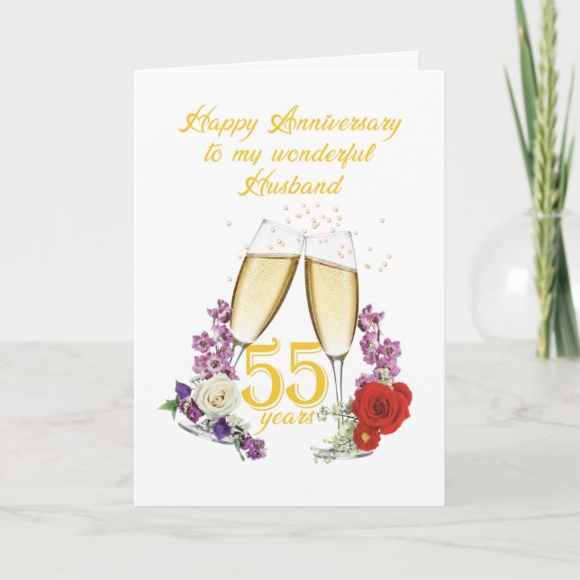 55-årsjubileum för make med champagne kort (Framsida)