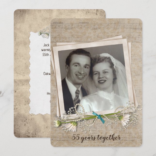 55-årsjubileum gammaldags fotoram inbjudningar (Fram/baksida)