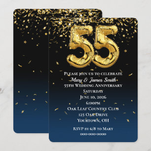 55-årsjubileum Guld Balloons & Confetti Inbjudningar