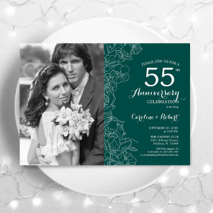 55-årsjubileum med foto smaragdgrön blomster inbjudningar