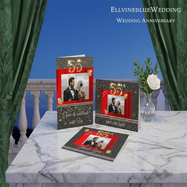 55-årsjubileum Spara datumet | Smaragd & Foto Inbjudningar (Skapare uppladdad)