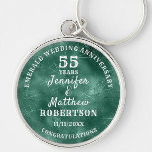 55:e BRÖLLOP ANNIVERSARY Emerald Bröllop Editable Rund Silverfärgad Nyckelring