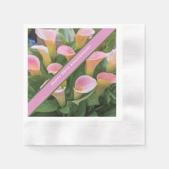 55:e Bröllop-årsdagen för Rosa Calla Lily Pappersservett (Framsidan)