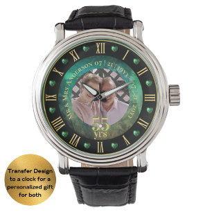 55:e Bröllop-årsdagen PHOTO Gift Emerald Grönt Armbandsur