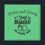 55:e Bröllop-årsjubileet - Anpassade namn Emerald Magnet<br><div class="desc">Minneshögtidlighålla 55-femtiofemårsdagen i bröllop med denna framväxande grönt,  anpassningsbar magnet. Anpassa namn i svart text till ditt eget eller paret som firar denna milstolpe. Underbar idé även för en partiförmån!</div>