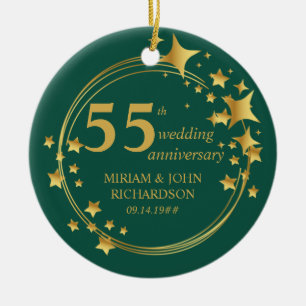55:e Emerald Bröllop-årsdagen Foto Guld Stars Julgransprydnad Keramik