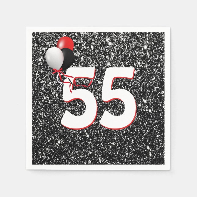 55:e födelsedag på svarta Glitter-servetter Pappersservett (Framsidan)