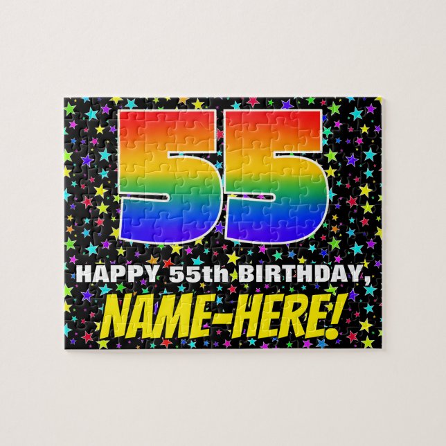 55:e födelsedag - Roligt, färgstark stjärna Fält M Pussel (Horisontell)