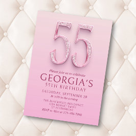 55:e födelsedag Rosa Diamonder Inbjudningar