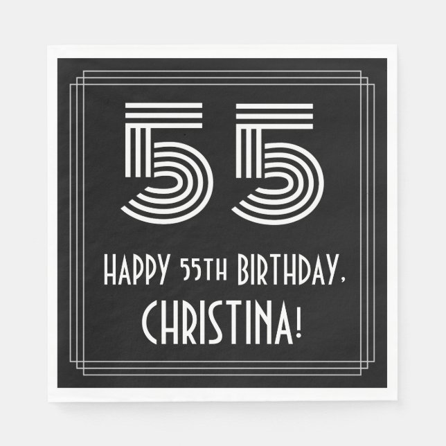 55:e födelsedagen: Art Deco Inspired Titta "55" +  Pappersservett (Framsidan)