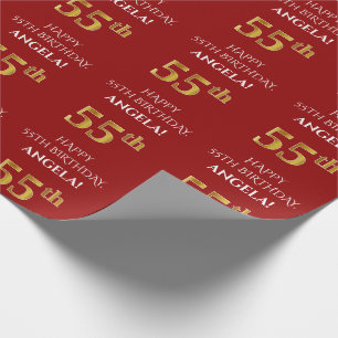 55:e födelsedagen: Elegant, rött, Faux Guld Presentpapper