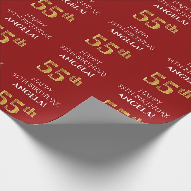 55:e födelsedagen: Elegant, rött, Faux Guld Presentpapper (Hörn)