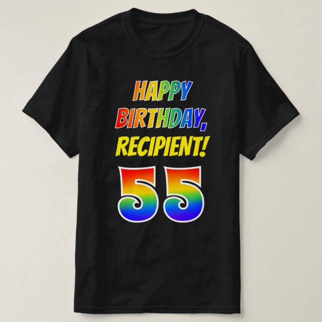 55:e födelsedagen - fetstil, Roligt, regnbåge 55,  T Shirt (Design framsida)