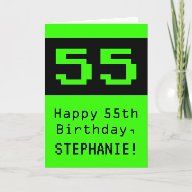55:e födelsedagen: Nerdy/Geeky Stil "55" och Namn Kort (Framsida)