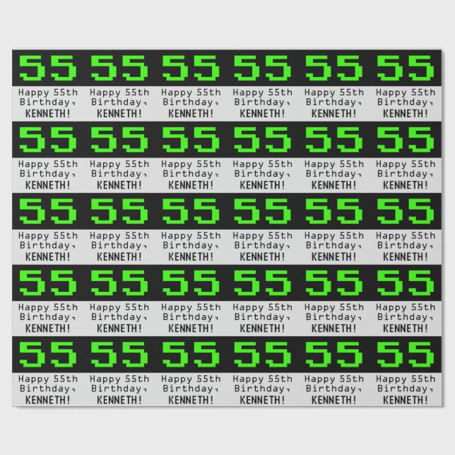 55:e födelsedagen - Nerdy/Geeky Stil "55" och Namn Presentpapper (Platt)