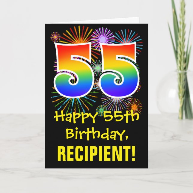 55:e födelsedagen: Roligt Fireworks Mönster + Rain Kort (Framsida)
