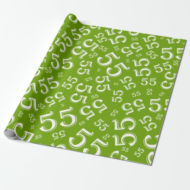 55: e födelsedagens Grönt / vitt slumpnummer Mönst Presentpapper (Utrullad)