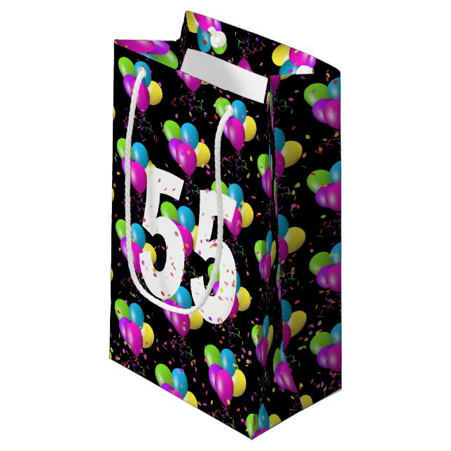 55:e födelsedagsbubblor och konfetti Small Gift-fa (Framsidan Vinklad)