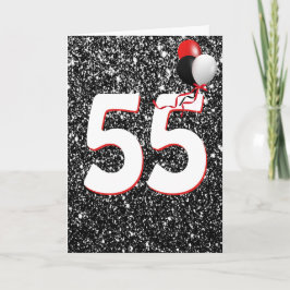 55:e födelsedagsbubblor på svarta Glitter-kortet Kort