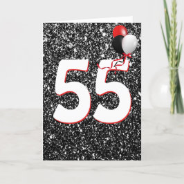 55:e födelsedagsbubblor på svarta Glitter-kortet Kort