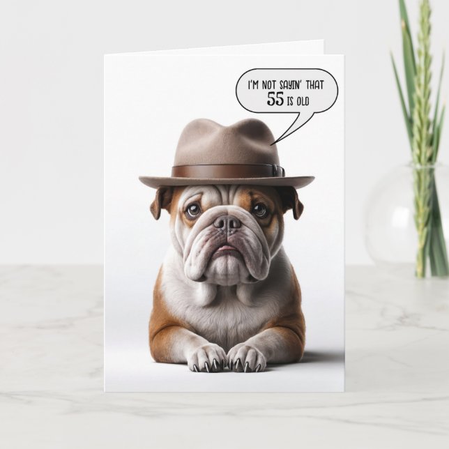 55:e födelsedagsbulldog med Fedora Kort (Framsida)