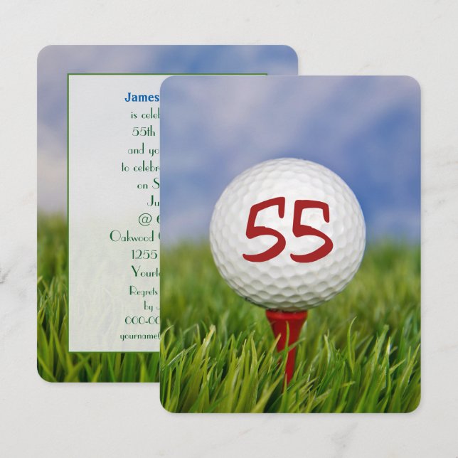 55:e Födelsedagsfesten Golf-tema Inbjudningar (Fram/baksida)