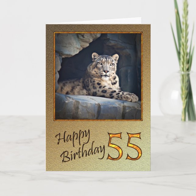 55:e födelsedagskort med leopard snö kort (Framsida)