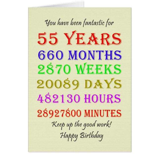 55:e födelsedagsmilstolpar hälsningskort (Framsidan)