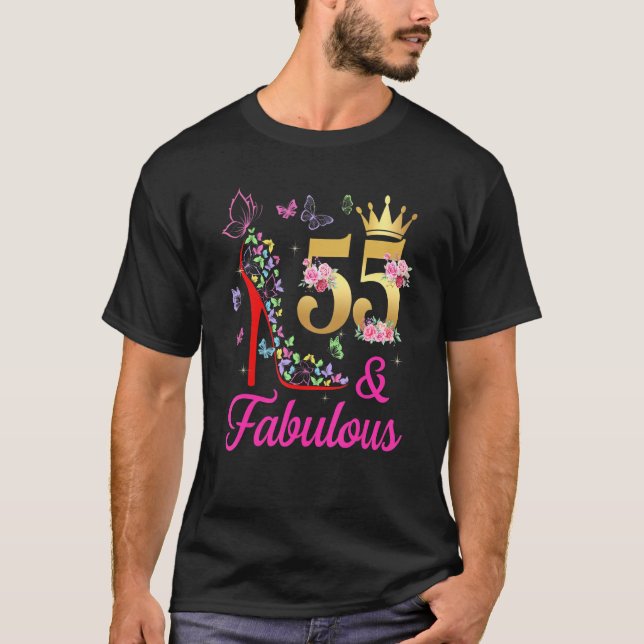 55 & Fabulous 55 Years 55 Bday Butterflies H T Shirt (Framsida)