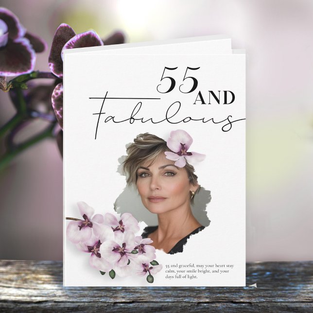 55 & Fabulous Orchid Photo Birthday Greeting Card Kort (Skapare uppladdad)