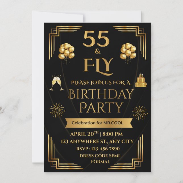 55 & FLY 5X7 Hörnigt format MANS FÖDELSEDAGSFIRAND Inbjudningar (Framsida)