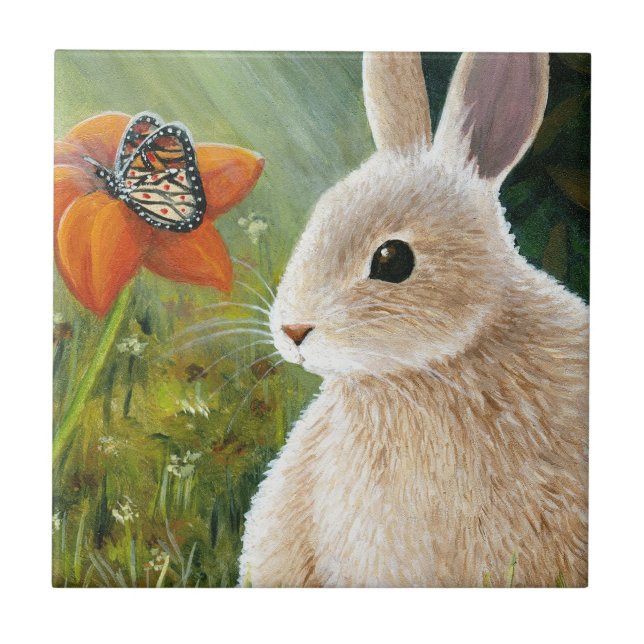 55 kaninbunny med Butterfly Kakelplatta (Framsidan)